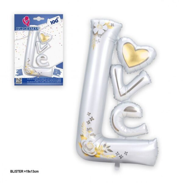 GLOBO FOIL FORMA LOVE LETRAS BLANCAS 100CM