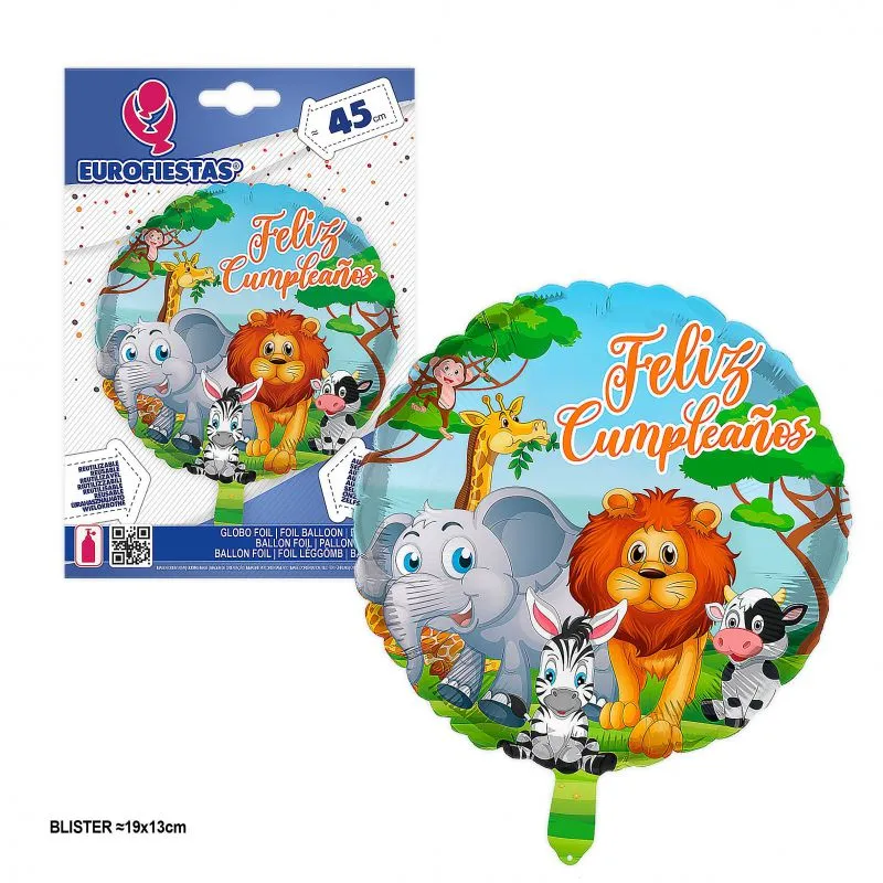 10273 GLOBO FOIL 18" FELIZ CUMPLE ANIMALES JUNGLA - Imagen 1