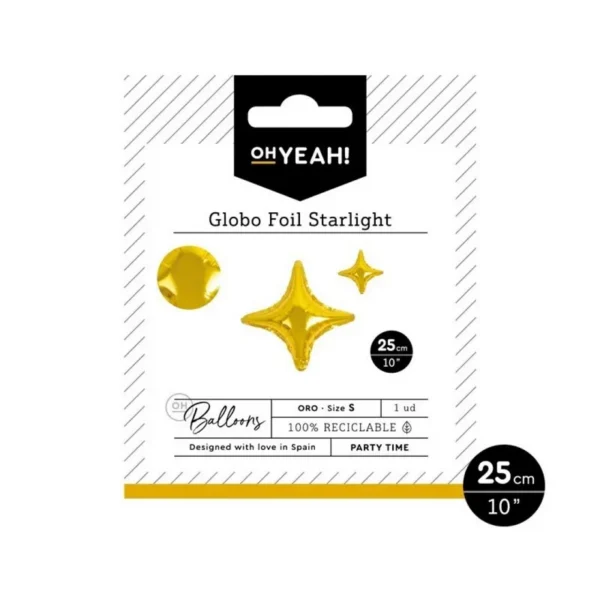 GLOBO FOIL FORMA ESTRELLA DESTELLO ORO 25CMS