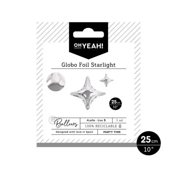 GLOBO FOIL FORMA ESTRELLA DESTELLO PLATA 25CMS