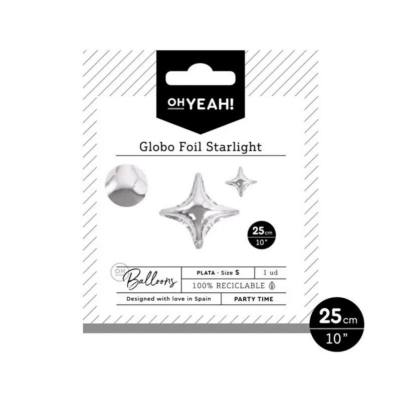 22CU00000415 GLOBO FOIL FORMA ESTRELLA DESTELLO PLATA 25CMS - Imagen 1