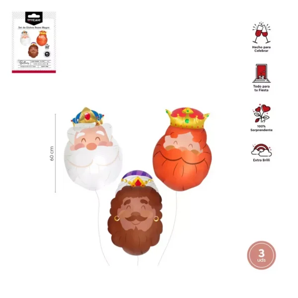 SET GLOBOS REYES MAGOS 37X60CM-14,5X24" 3UDS