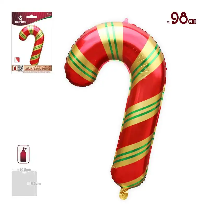15877 GLOBO FOIL BASTON CARAMELO ROJO Y ORO NAVIDAD 98CM - Imagen 1