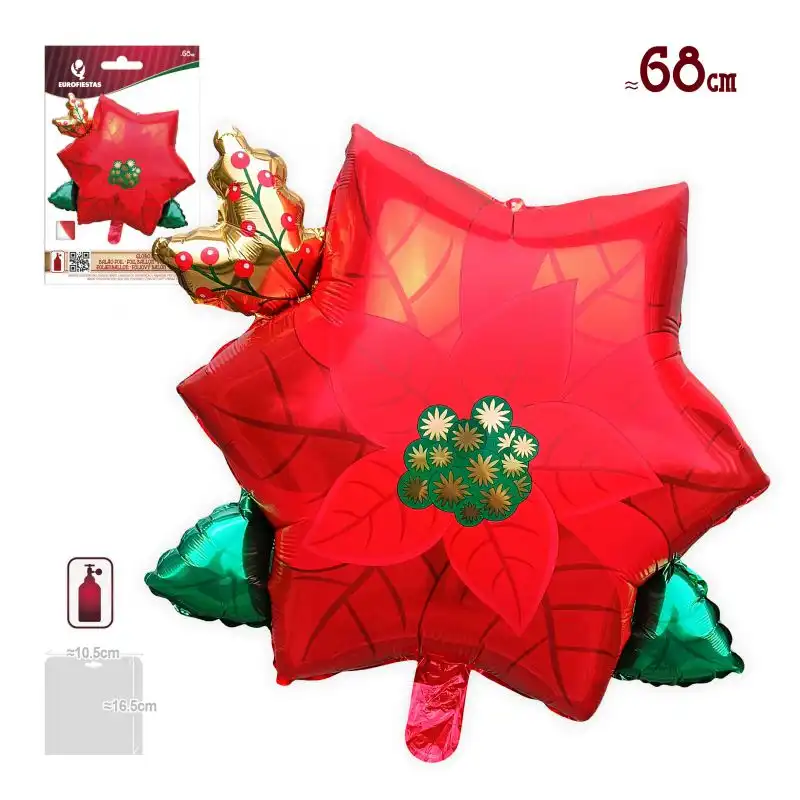15880 GLOBO FOIL FLOR DE PASCUA NAVIDAD 68CM - Imagen 1