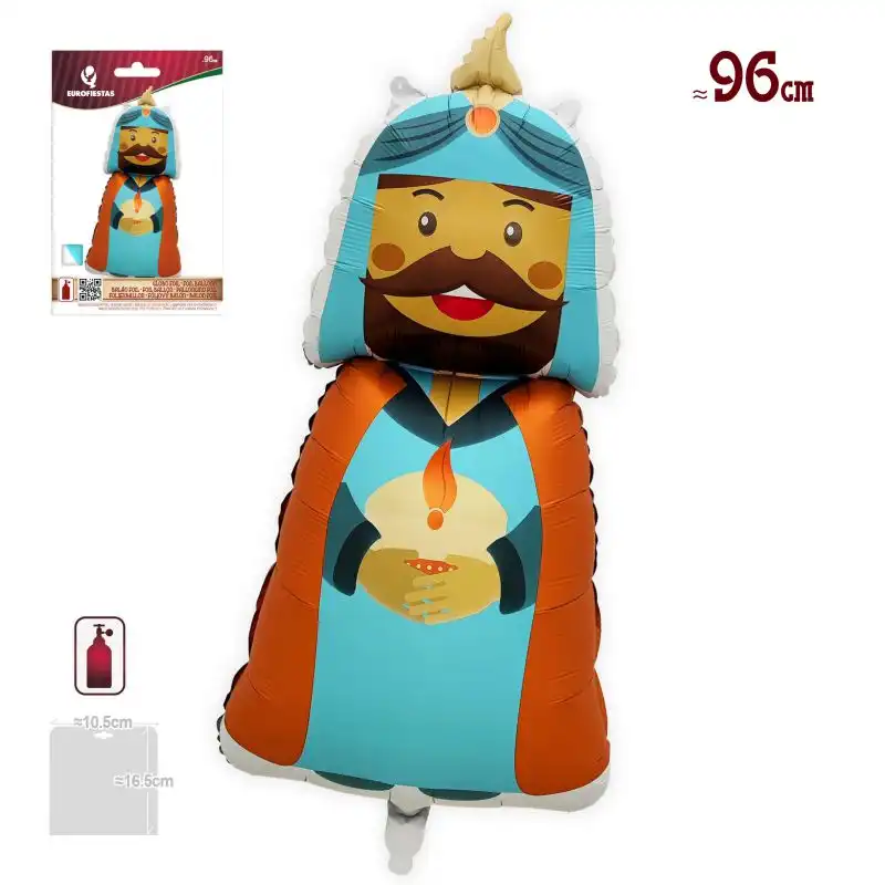15886 GLOBO FOIL FORMA REY MAGO BALTASAR TURBANTE CAPA NARANJA NAVIDAD 96CM - Imagen 1