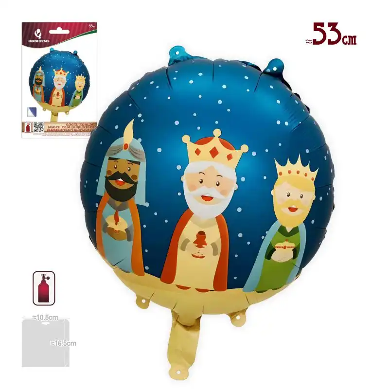 15887 GLOBO FOIL REDONDO MELCHOR GASPAR BALTASAR NOCHE ESTRELLAS NAVIDAD 53CM - Imagen 1