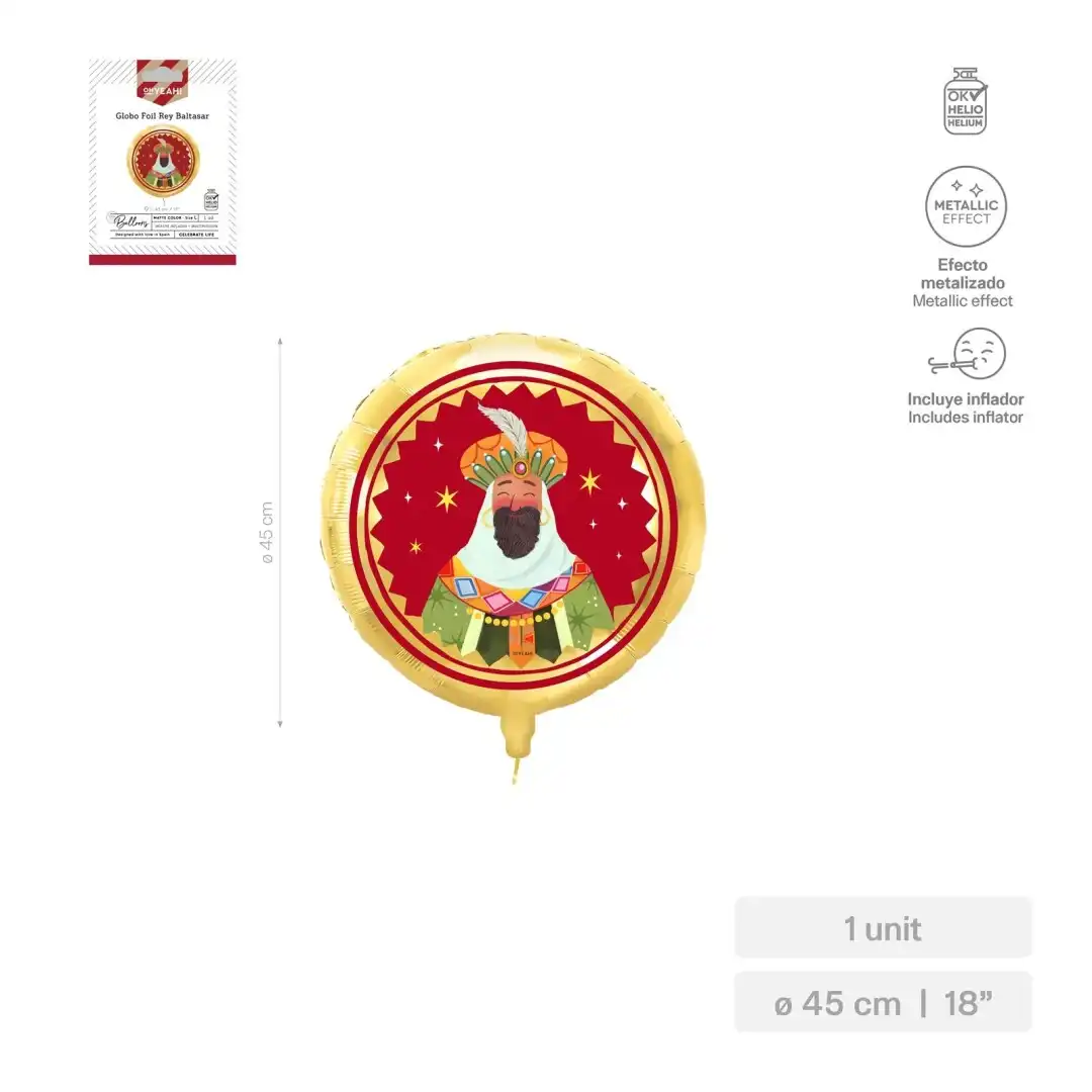 22CU00007814 GLOBO FOIL REDONDO BALTASAR Ø43 CM 17" - Imagen 1