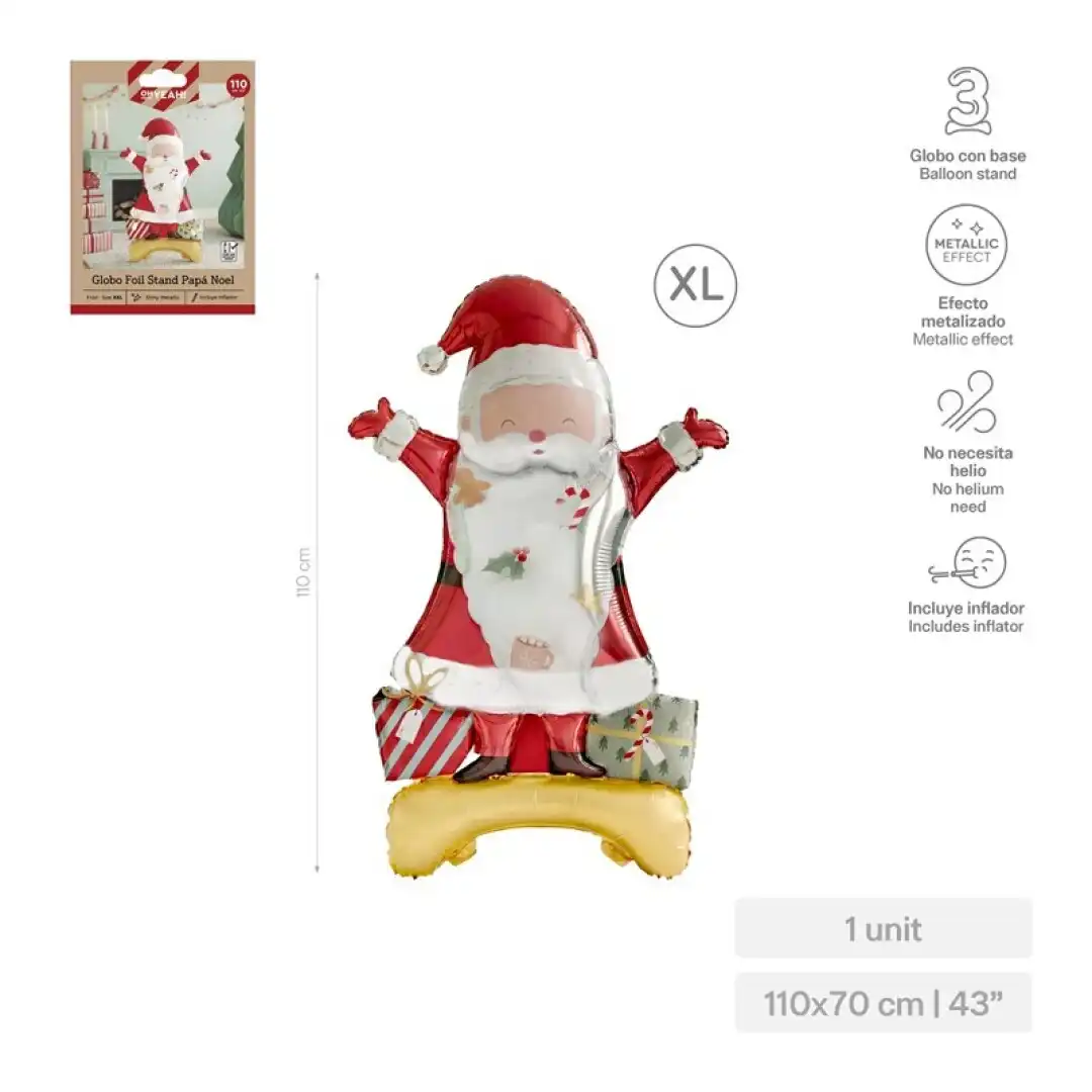 22CU00011494 GLOBO FOIL BASE PIE PAPÁ NOEL 110X70CM 43" 1 UD - Imagen 1