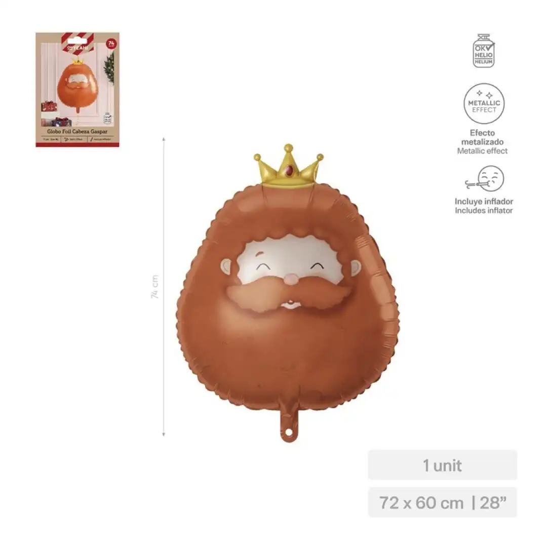 22CU00011696 GLOBO CABEZA GASPAR PETIT RRMM 74 X 56 CM 29" - Imagen 1
